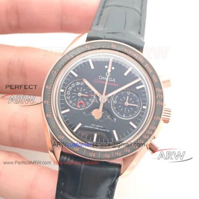 Perfect Replica Omega Speedmaster Black Dial Moonphase Automatic Watch